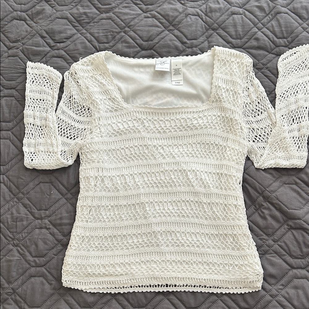 Emma James/Liz Claiborne White Crochet Summer Sweater Size M Built in Tank